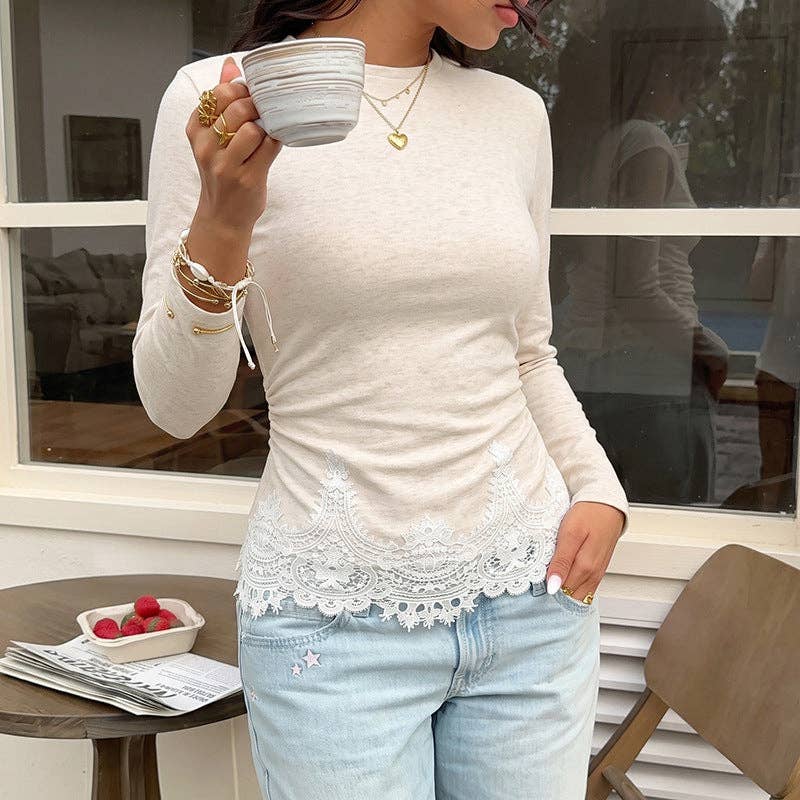Lace Trim Long Sleeve Top