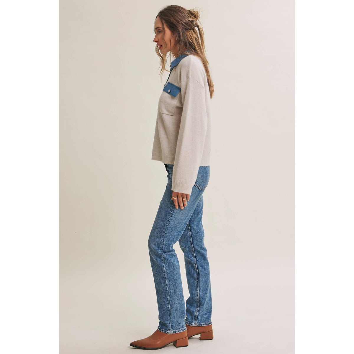 Mixed Media Denim Sweater