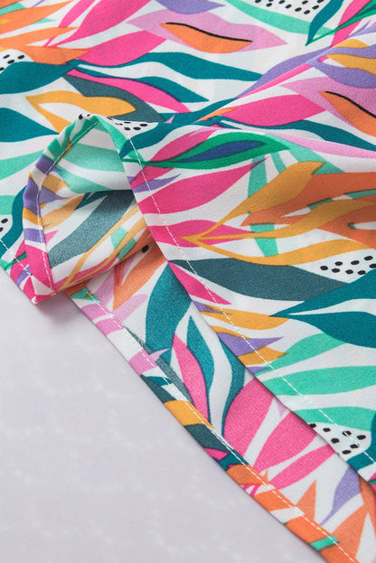 Tropics Print Ruffled Flutter Sleeve Blouse