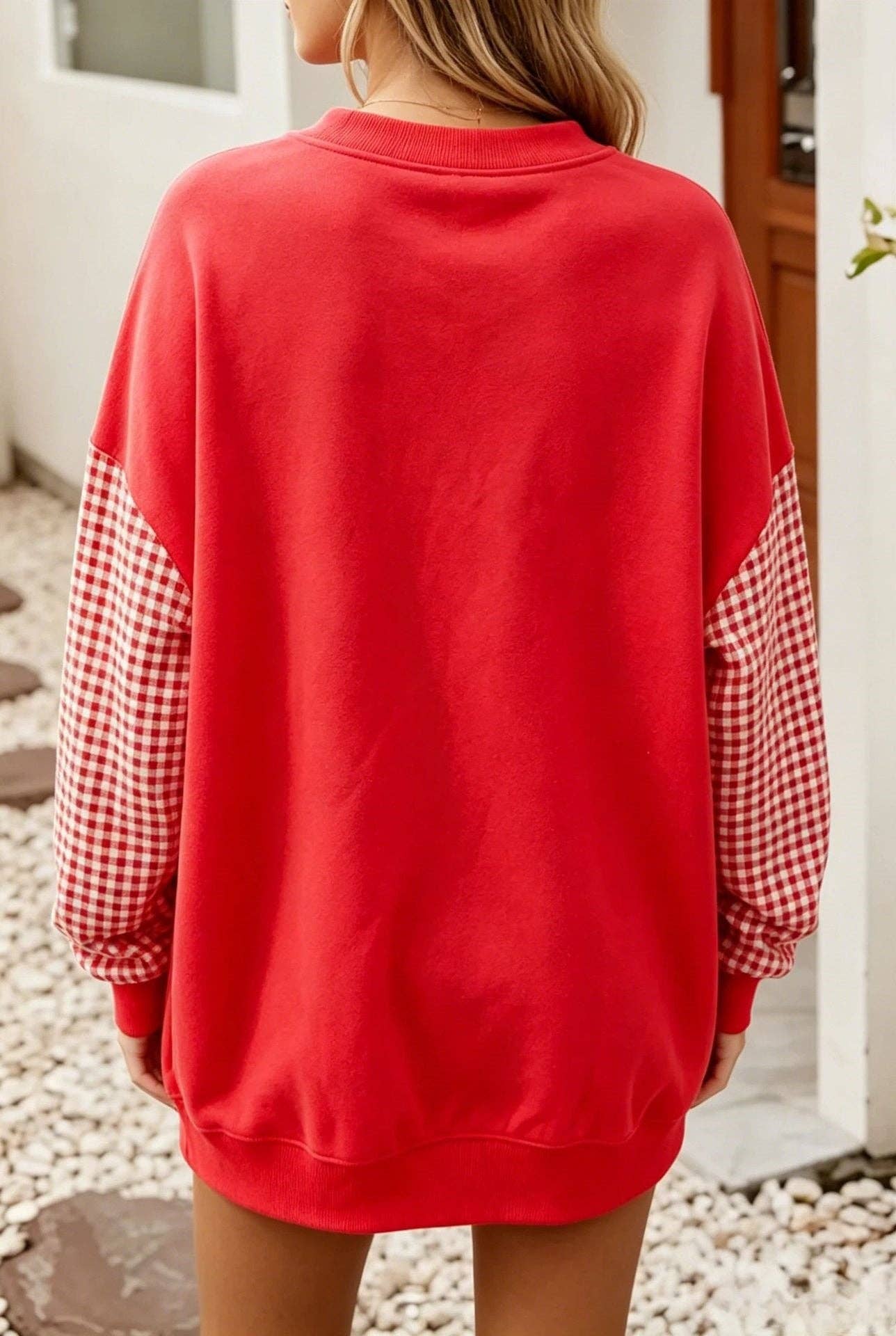 Plaid Color Block Oversized Sweatshirt