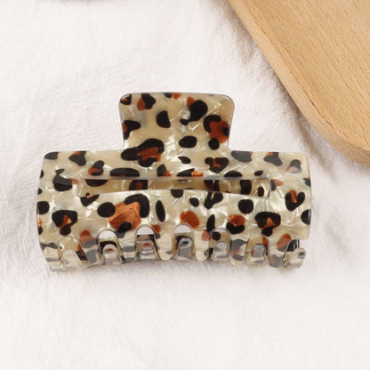 Retro Coffee-Brown Leopard Print Rectangular Hair Clip