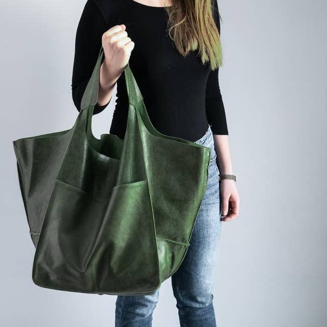 Soft Leather Shoulder Tote Bag
