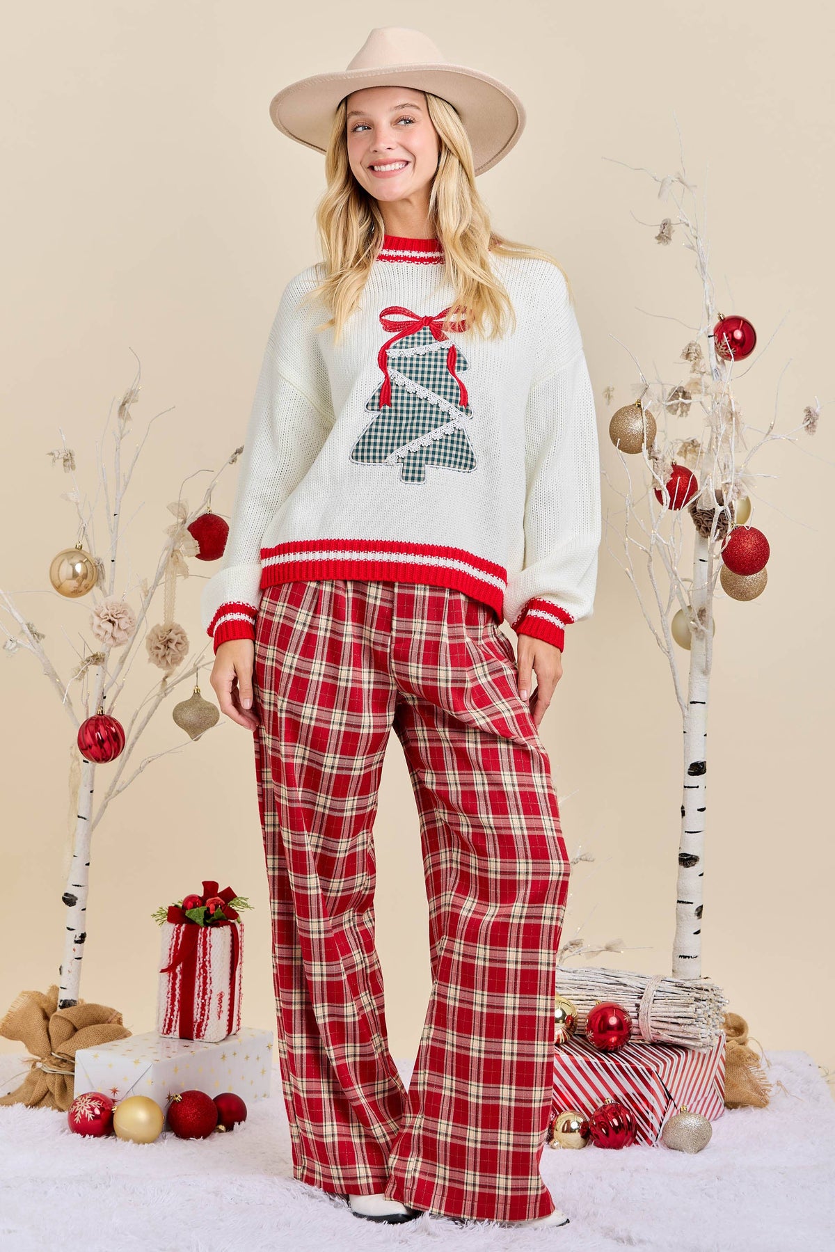 Plaid Tree Holiday Pullover Sweater