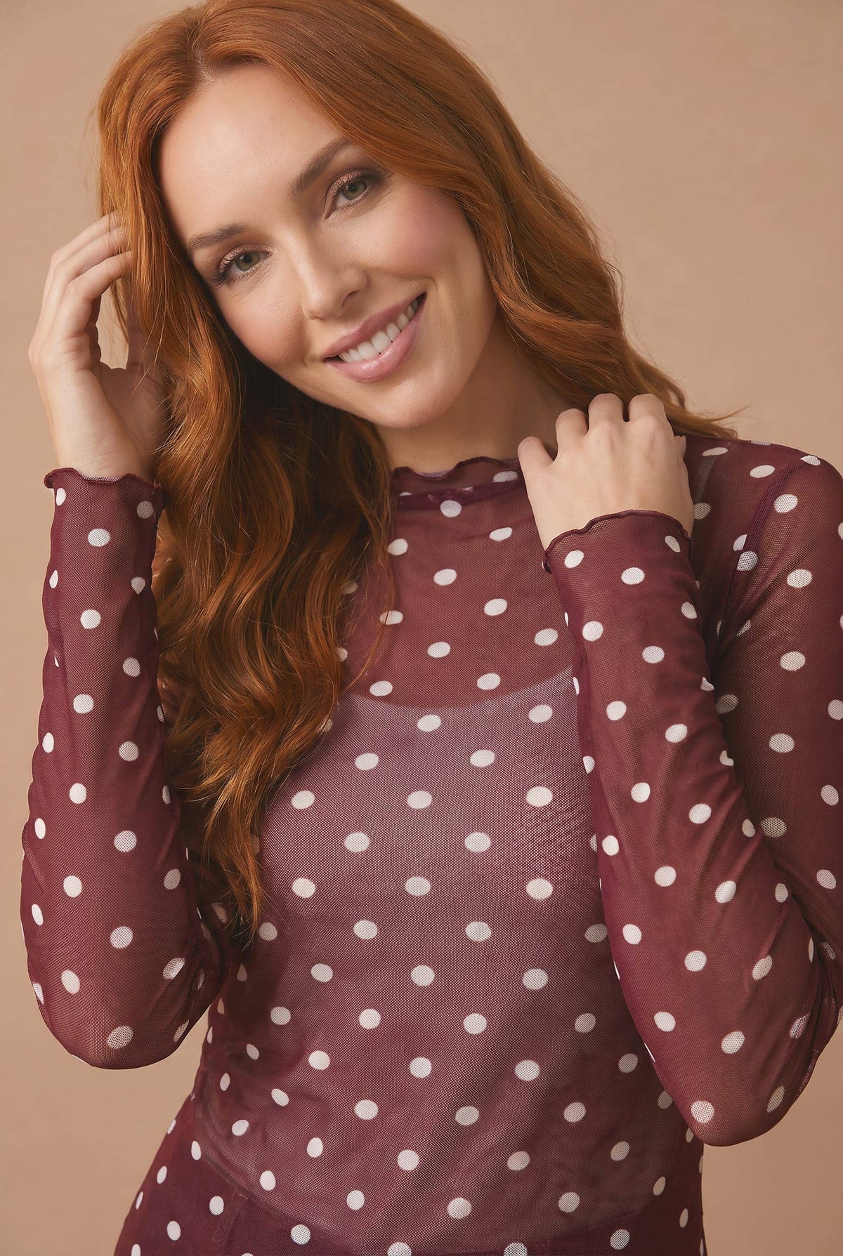 Polka Dot Mesh Semi Sheer Top