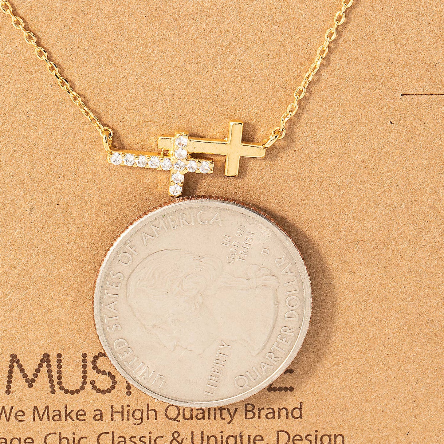 Double Cross Pendant Necklace