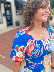 Abstract Floral Square Neckline Dress