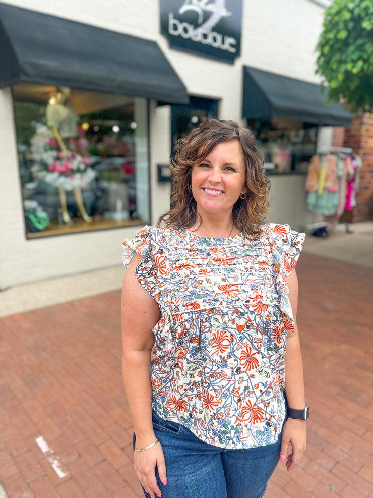 Vintage Floral Flutter Sleeve Blouse