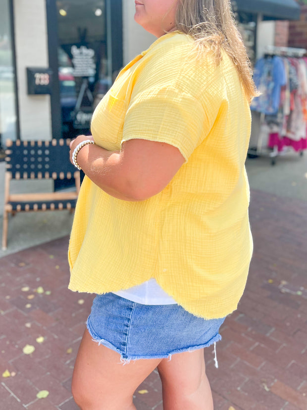 Lemon Gauze Raw Hem Top
