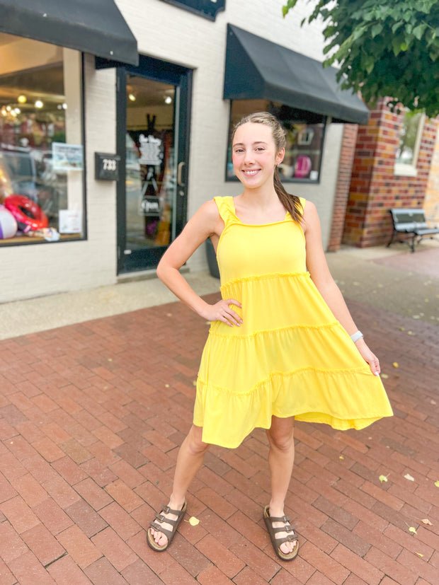 Lemon Ruffled Tank Dress