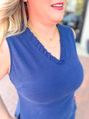 Navy Tencel Raw Hem Sleeveless Dress
