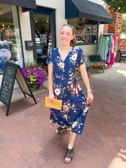 Navy Floral Faux Wrap Dress