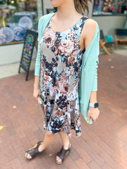 Teal & Brown Floral Tank Dress