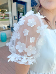 White Fluffy Floral Sleeve Dress