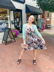 Teal & Brown Floral Tank Dress