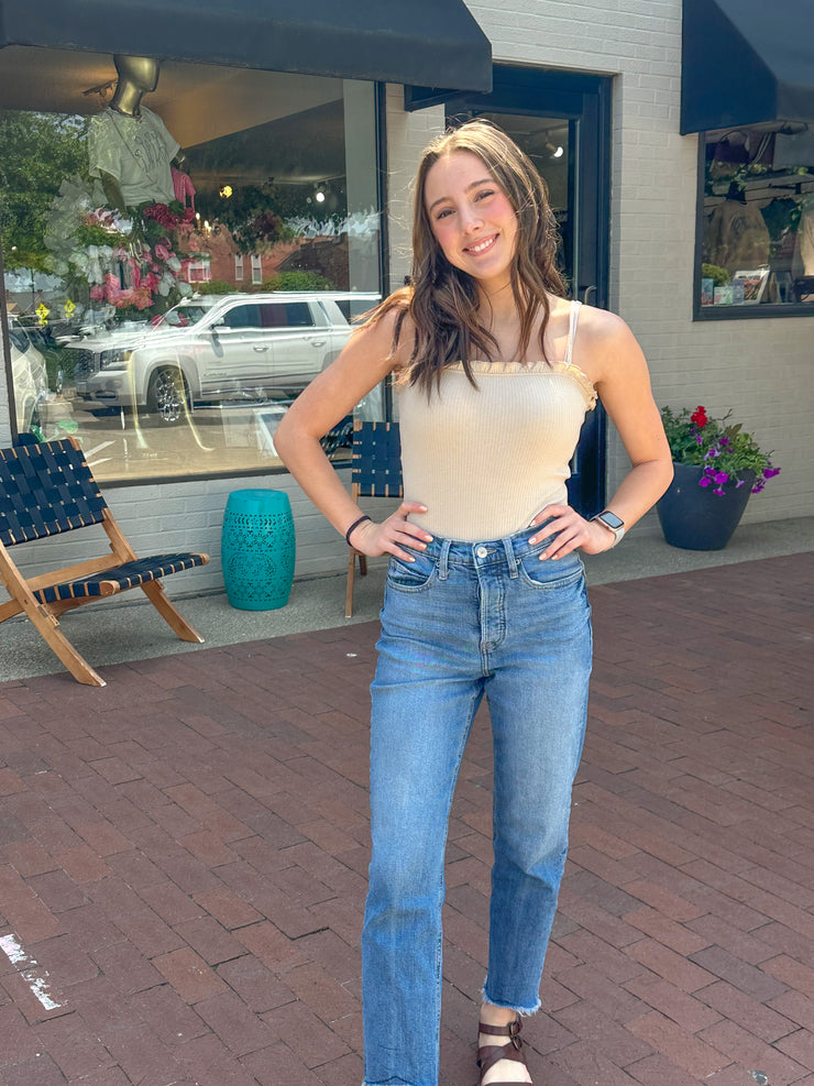 Khaki Lettuce Trim Bodysuit