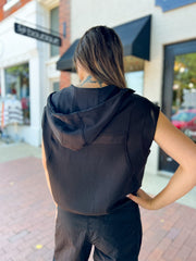 Black Boxy Sleeveless Hoodie