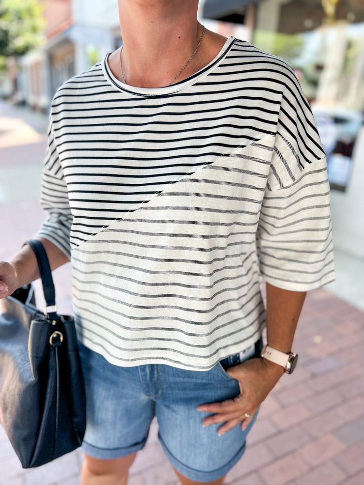 Black & White Stripe Bell Sleeve Top