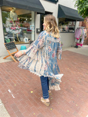 Blue Floral Lace Cardigan Duster