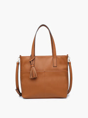 Brown Double Pocket Tote Handbag