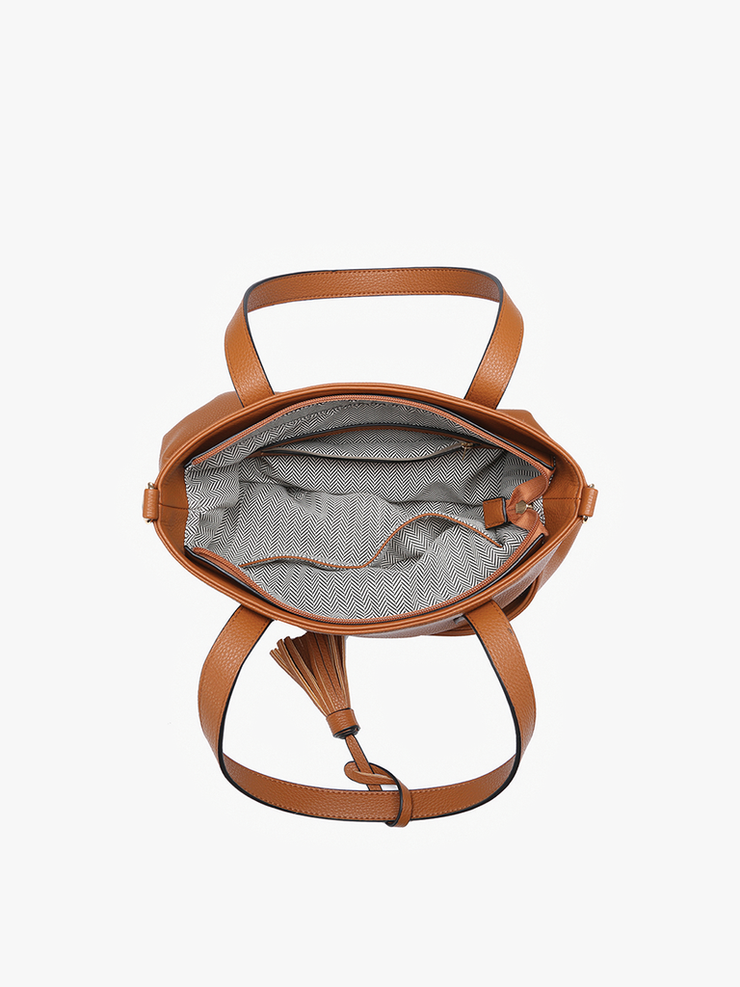 Brown Double Pocket Tote Handbag