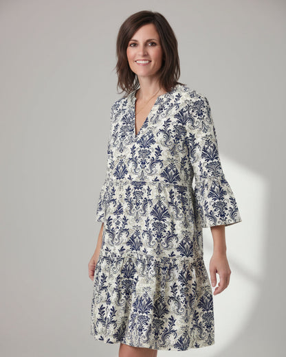 Sky Blue Boho Floral Print Lettuce Trim