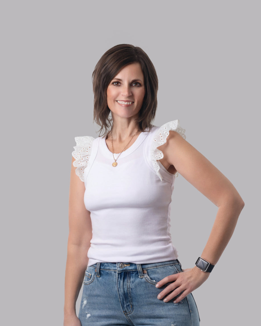 Eyelet Ruffle Sleeve Cap Sleeve Top