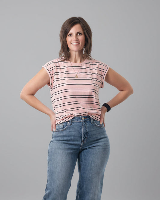 Pink, Red & White Stripe Crewneck