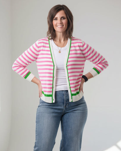 Bright Striped Button Down Cardigan