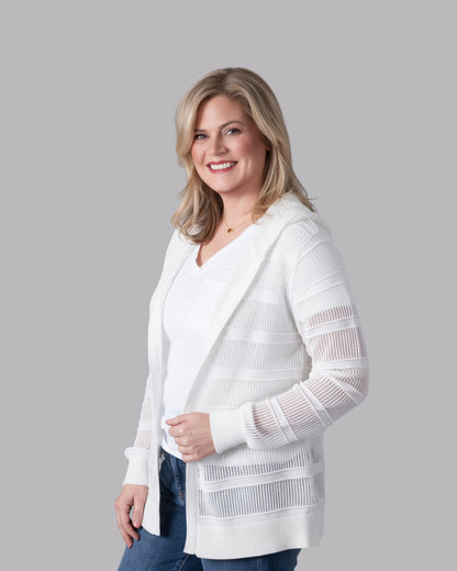 Long Sleeve Open Front Pointelle Cardigan
