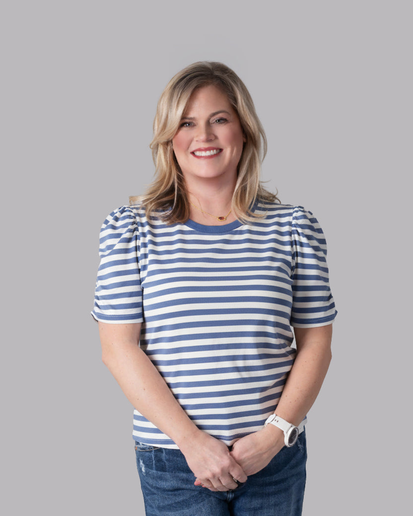 Crew Neck Striped Puff Sleeve