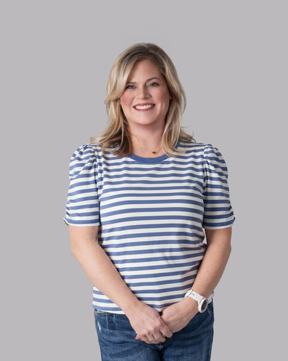 Crew Neck Striped Puff Sleeve