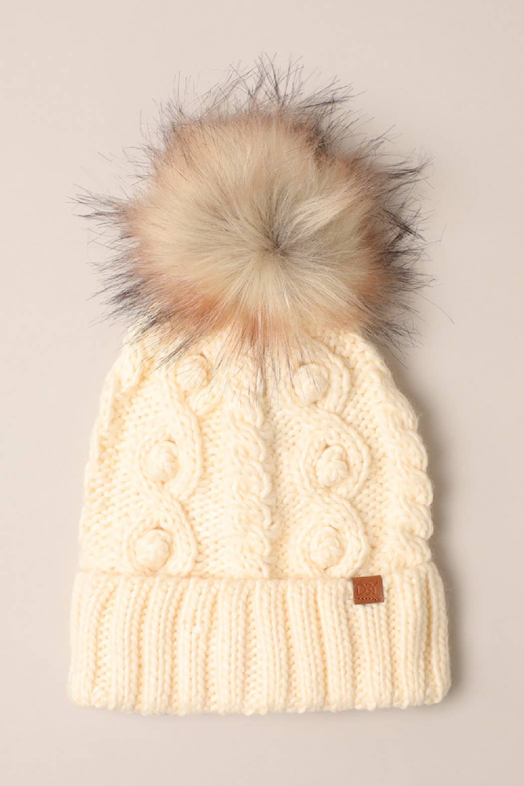 Off White Pom Pom Popcorn Knit Beanie