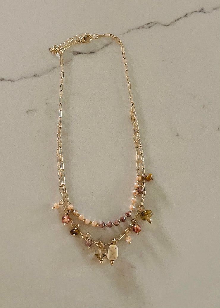 Layered Gold & Crystals Necklace
