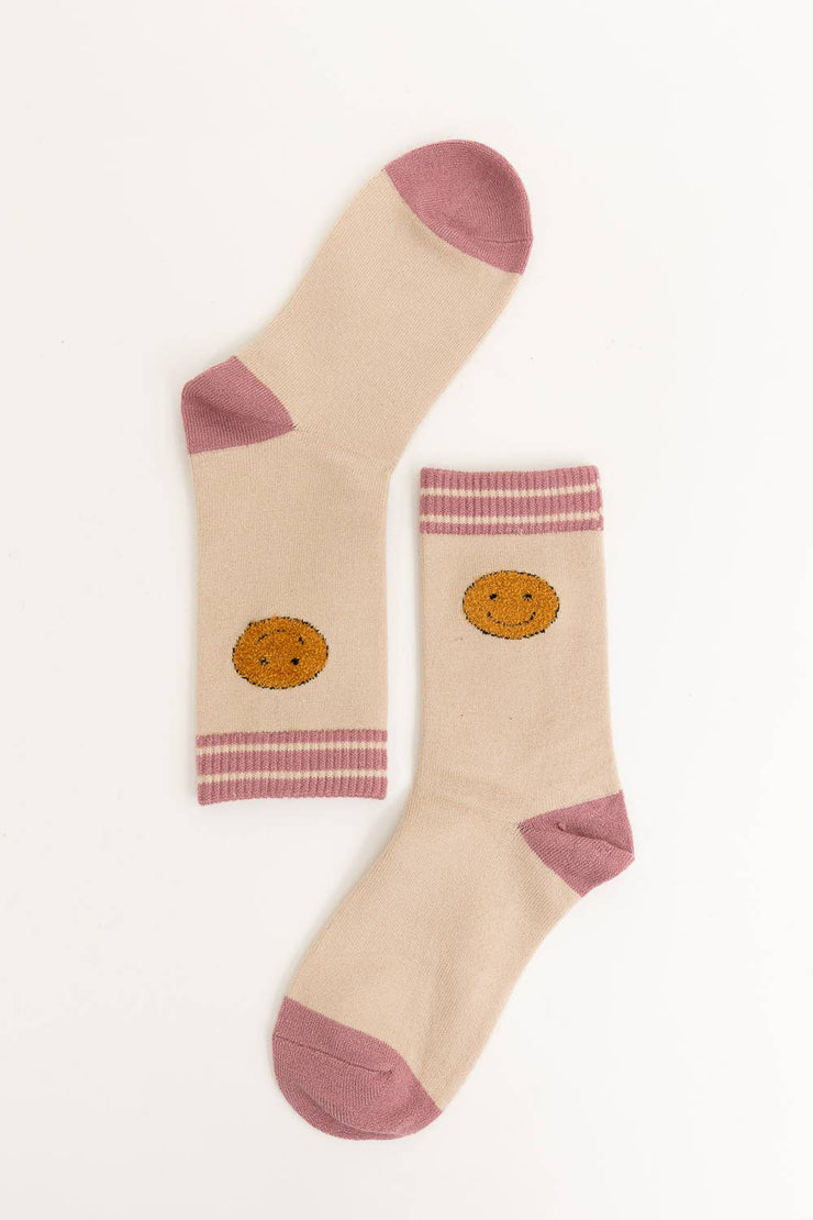 Smiley Face Embroidered Crew Socks