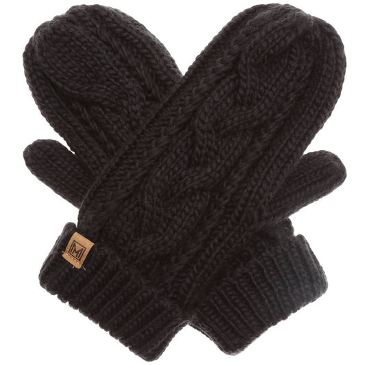 Black Fleece Lined Cable Knit Mittens