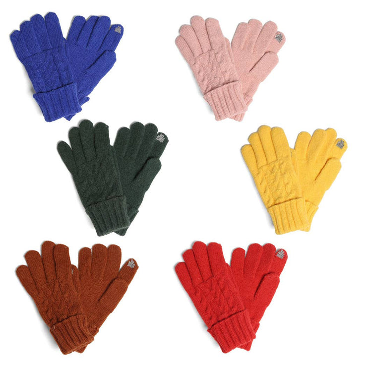 Colored Cable Knitted Flip Cuff Touch Gloves