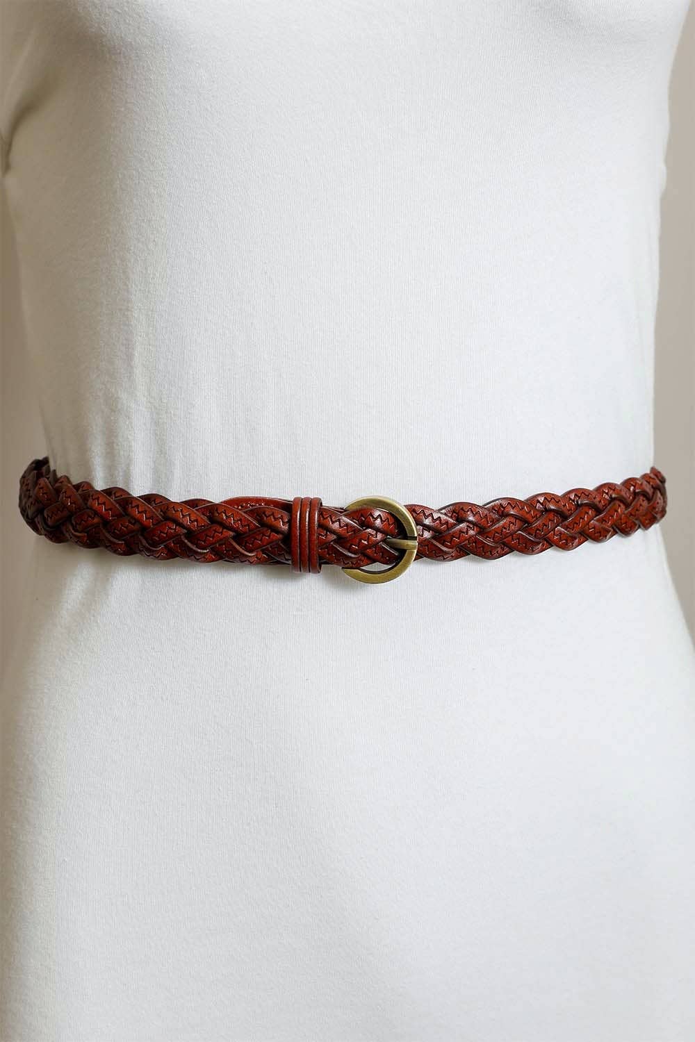 Leather Braided Skinny Belt