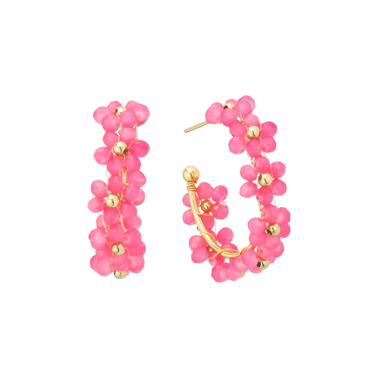 Hot Pink Flower Hoop Earrings