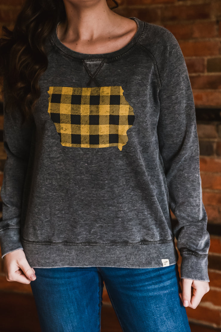 Yellow Buffalo Plaid Iowa Sweatshirt-Charcoal