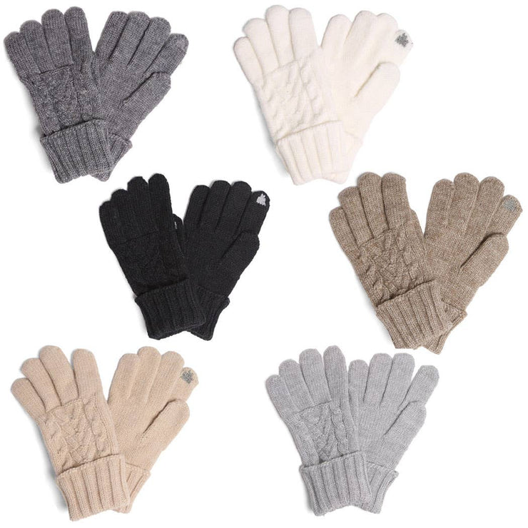 Solid Cable Knitted Flip Cuff Touch Gloves