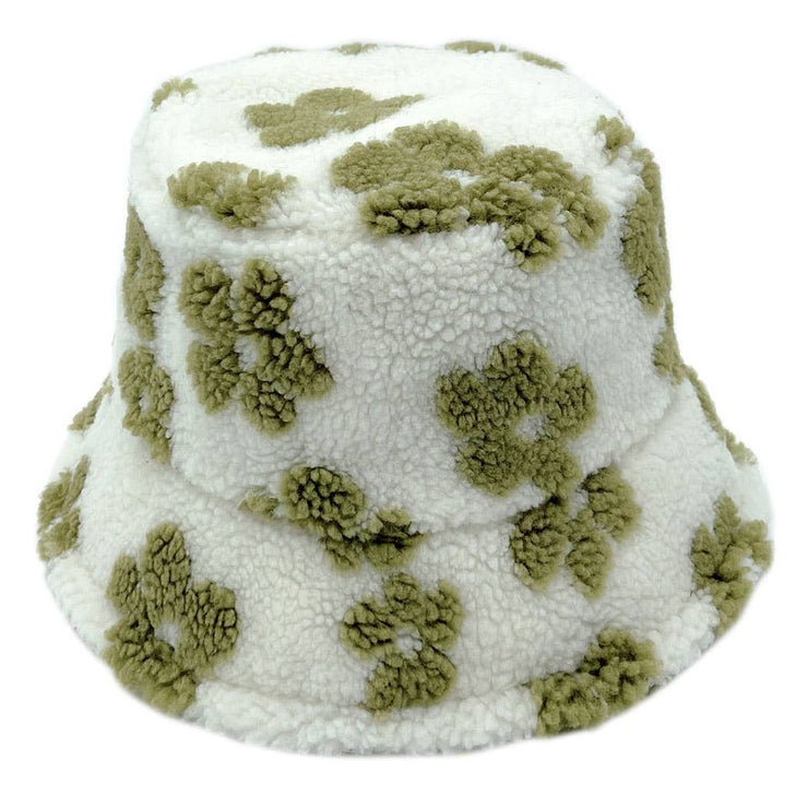 Winter Flower Pattern Sherpa Bucket Hat