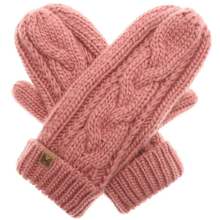 Rose Fleece Lined Cable Knit Mittens