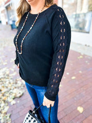 Black Crochet Lace Sleeve Top
