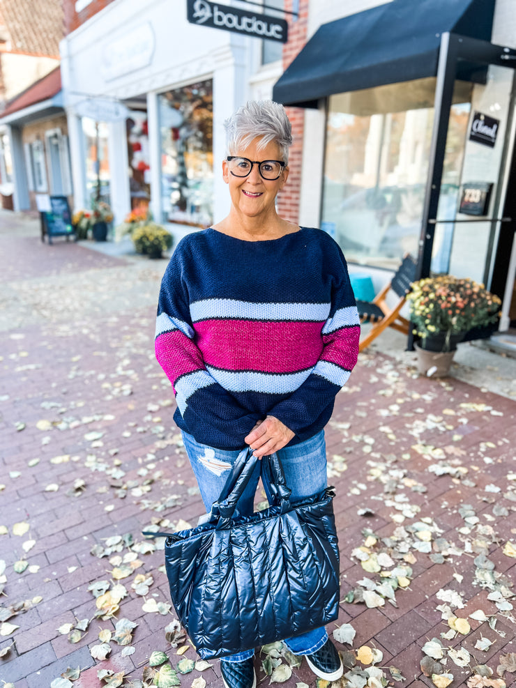 Navy Colorblock Shimmer Sweater