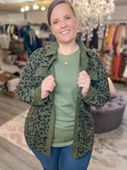 Dark Olive Corduroy Leopard Shacket