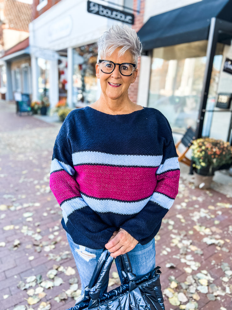 Navy Colorblock Shimmer Sweater