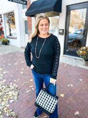 Black Crochet Lace Sleeve Top