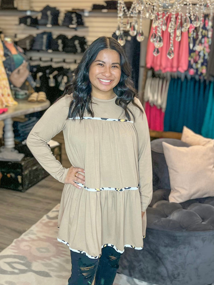 Leopard Contrast Tiered Tunic Top