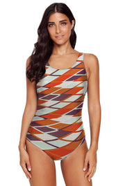 Abstract Lattice Back One Piece Swimsuit