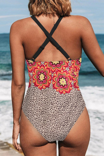 Halter Scalloped Printed One Piece Swimsuit